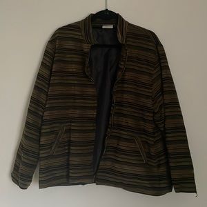 Striped earth tones zip jacket, no size I would say it’s a women’s M/L